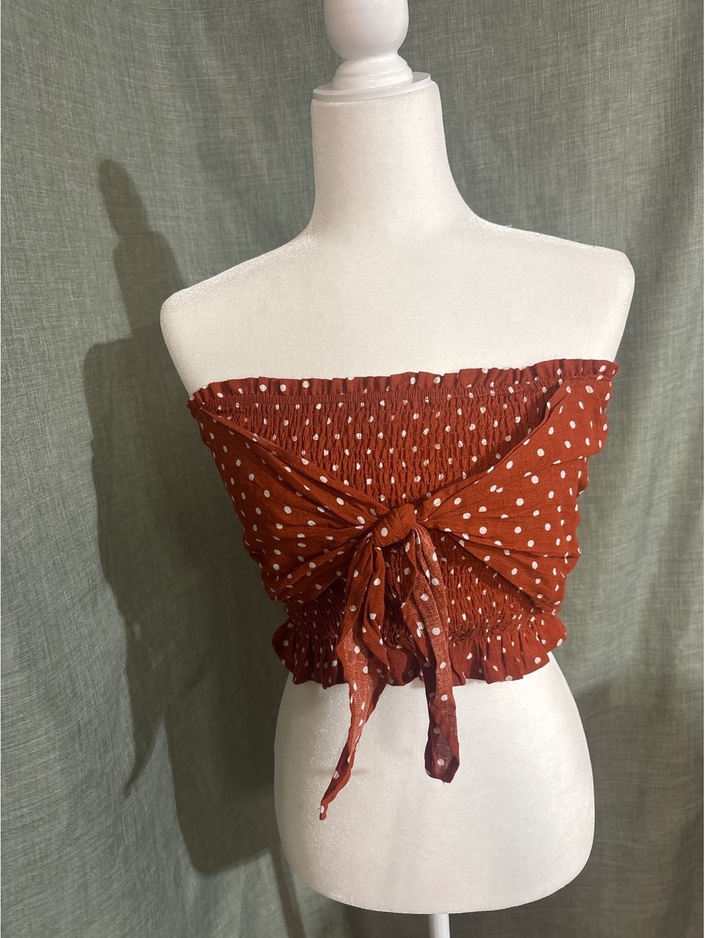 LA Hearts Polka Dot Smocked Tube Top with Front Tie - Small